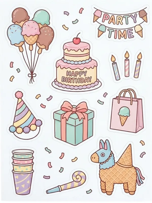 Ice cream theme Sticker Sheet for kids