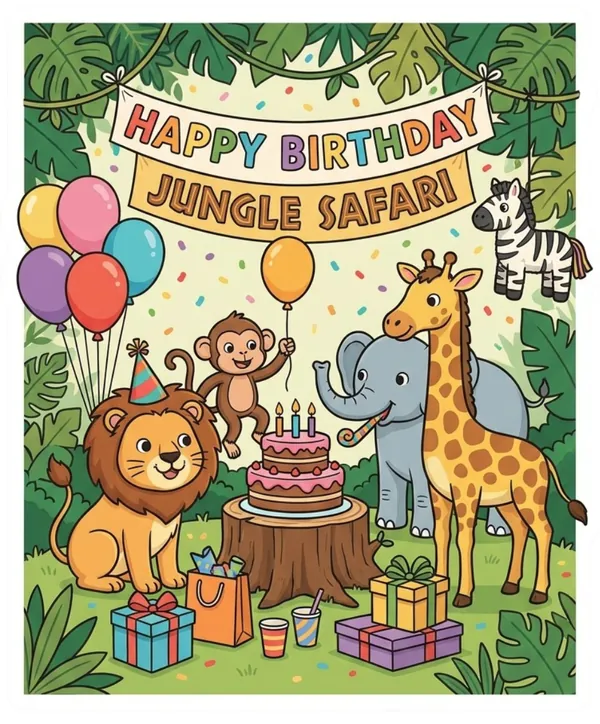 Jungle safari Birthday Theme Sticker banner for kids