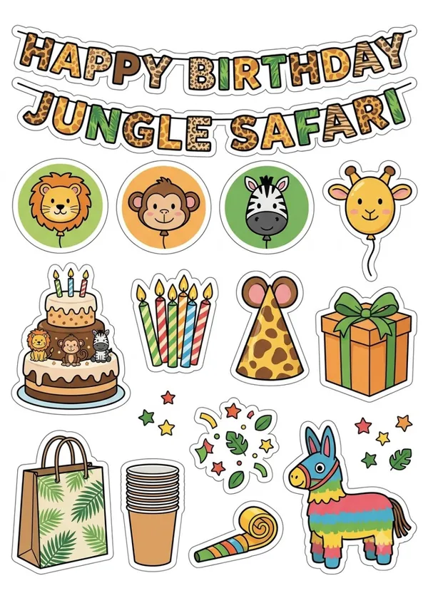 Jungle safari Birthday Theme Sticker Sheet for kids