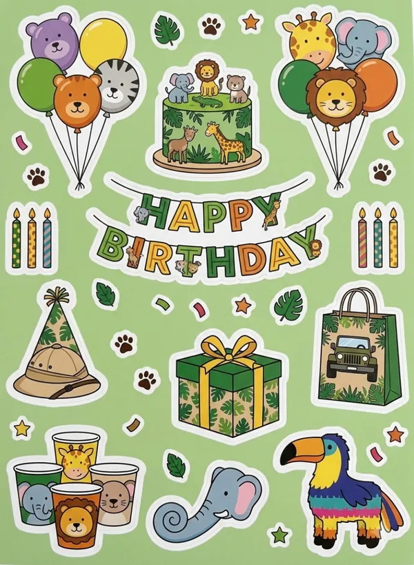 Jungle safari Birthday Theme Sticker Sheet free printable