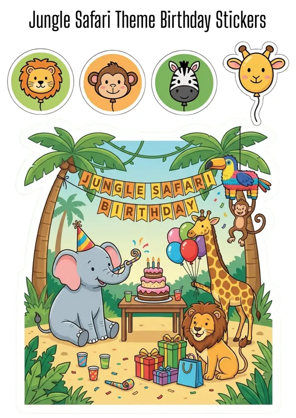 Jungle safari Birthday Theme Sticker Sheet