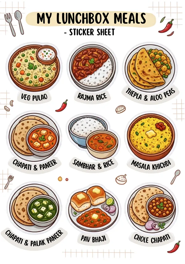 Lunchbox meals sticker sheet