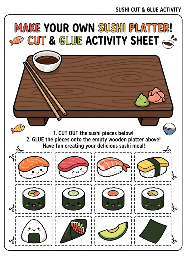 Make your own Sushi Platter cut and glue activity