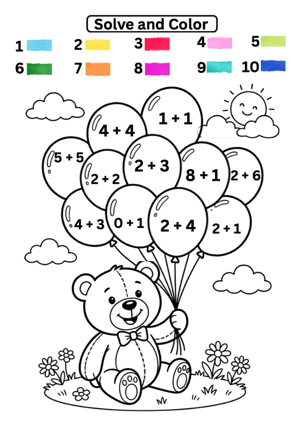 Math Addition worksheet Solve and color