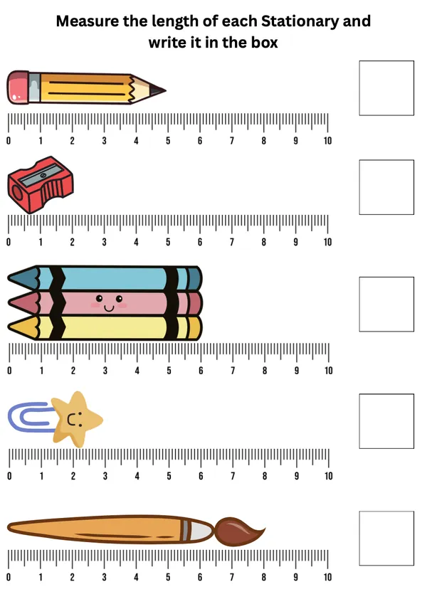 Measure the length of each Stationary worksheet