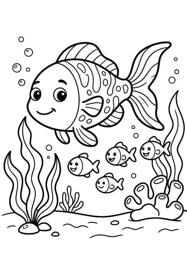 Mumma fish and family coloring sheet