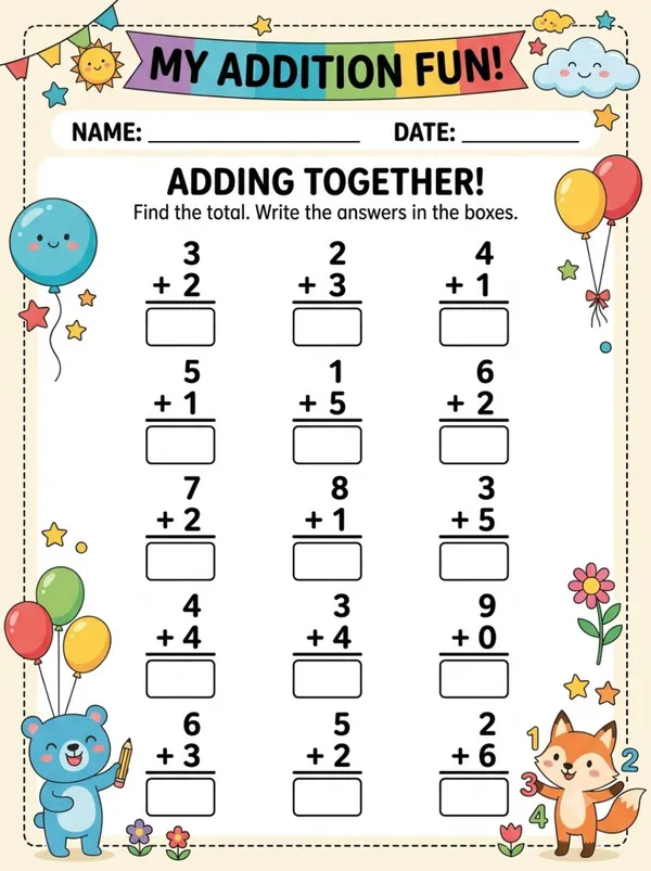 My Addition fun Math worksheet for kids