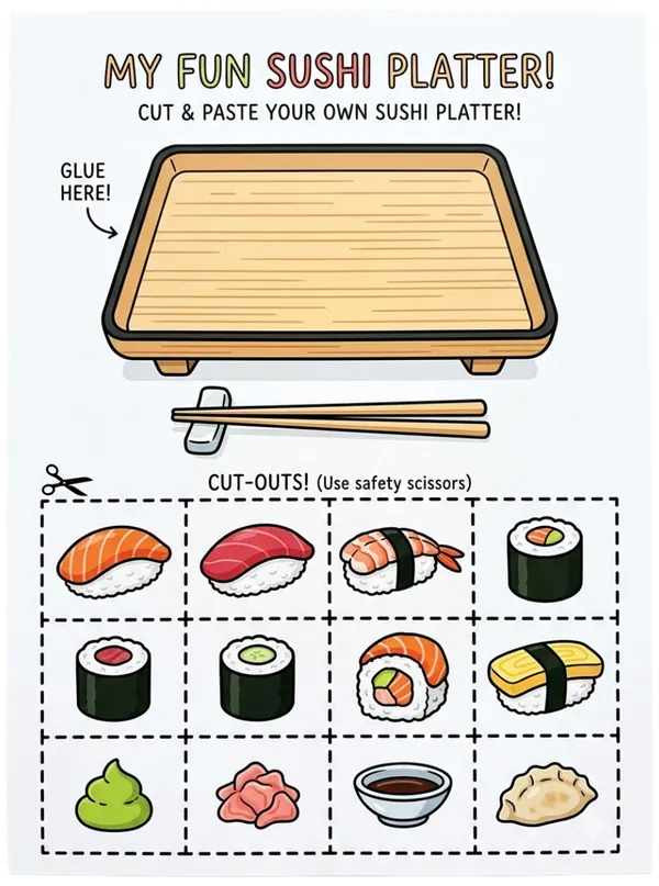 My fun sushi platter cut and glue activity