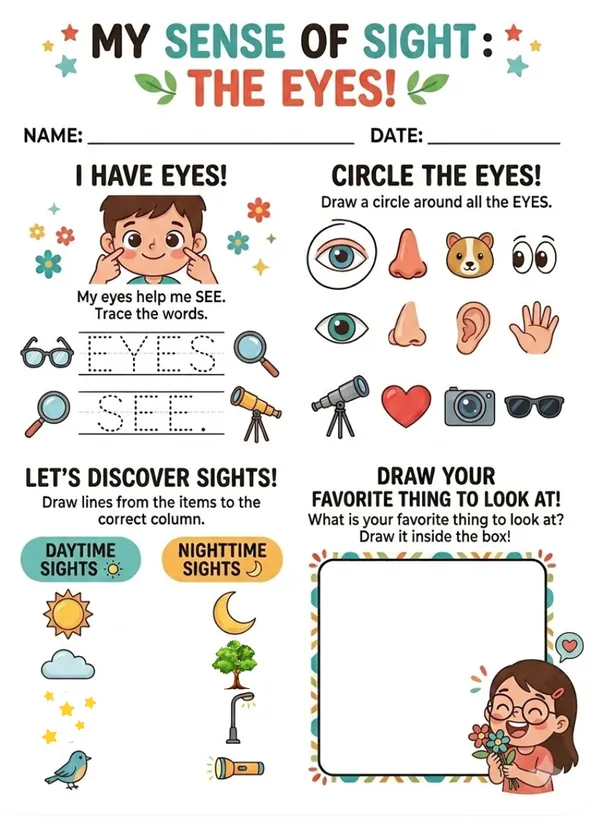 My Sense of Sight The eyes worksheet