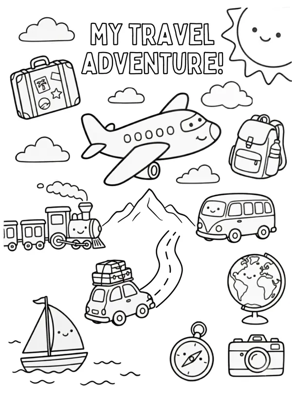 My travel Adventure coloring sheet