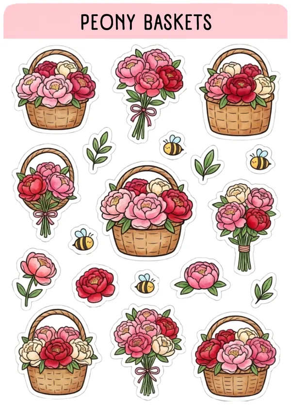 Peony Baskets sticker sheet