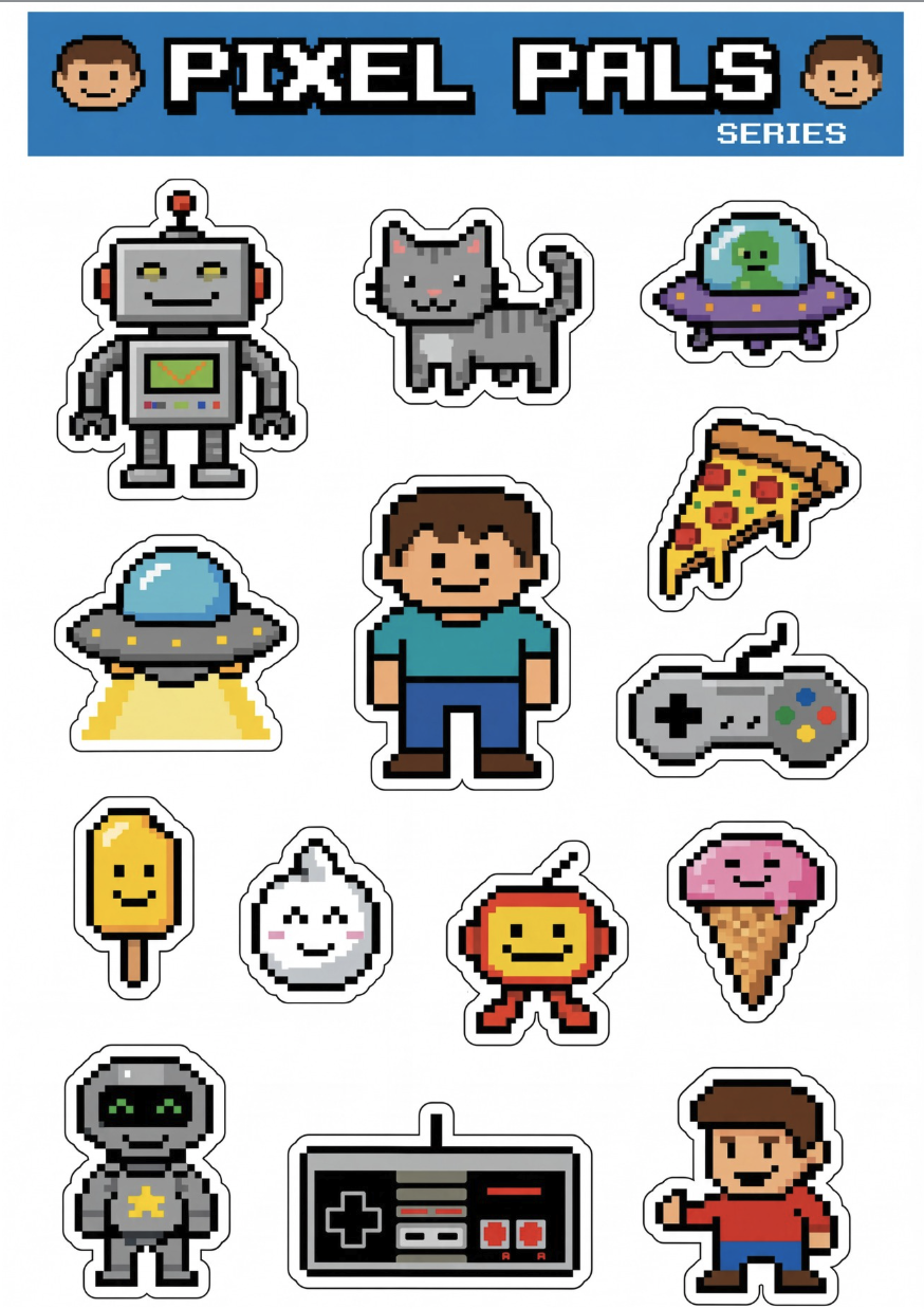 Pixel sticker sheet