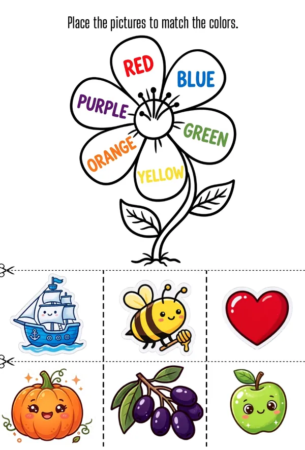 Place the pictures to match the colors in flower petals