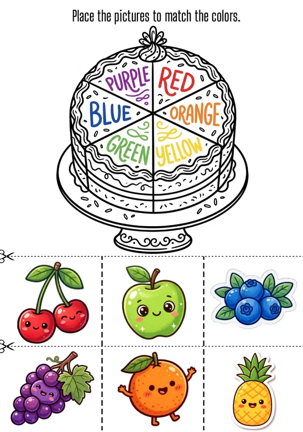 Place the pictures to match the colors of the cake