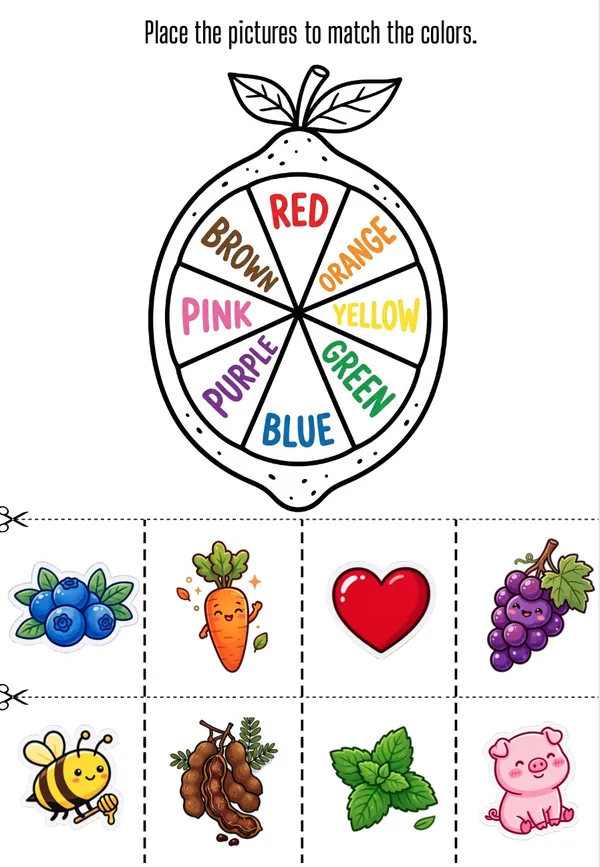 Place the pictures to match the colors of the lemon