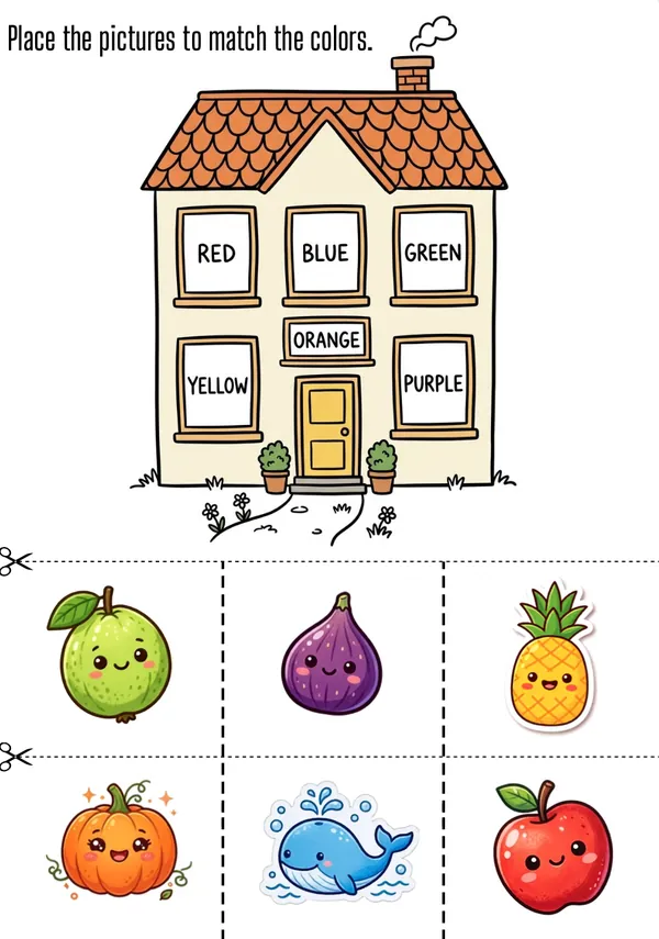Place the pictures to match the colors of the windows