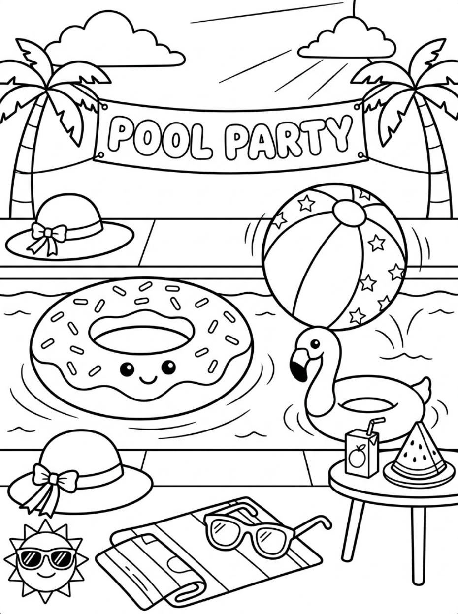 Pool Party coloring Sheet
