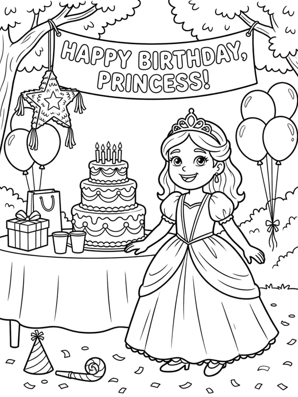 Princess birthday theme coloring sheet free printable