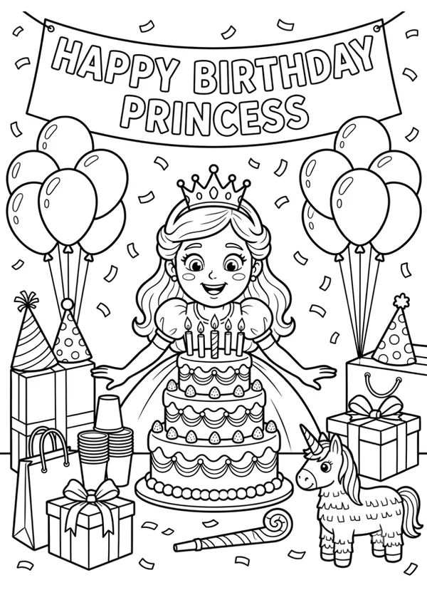 Princess birthday theme coloring sheet