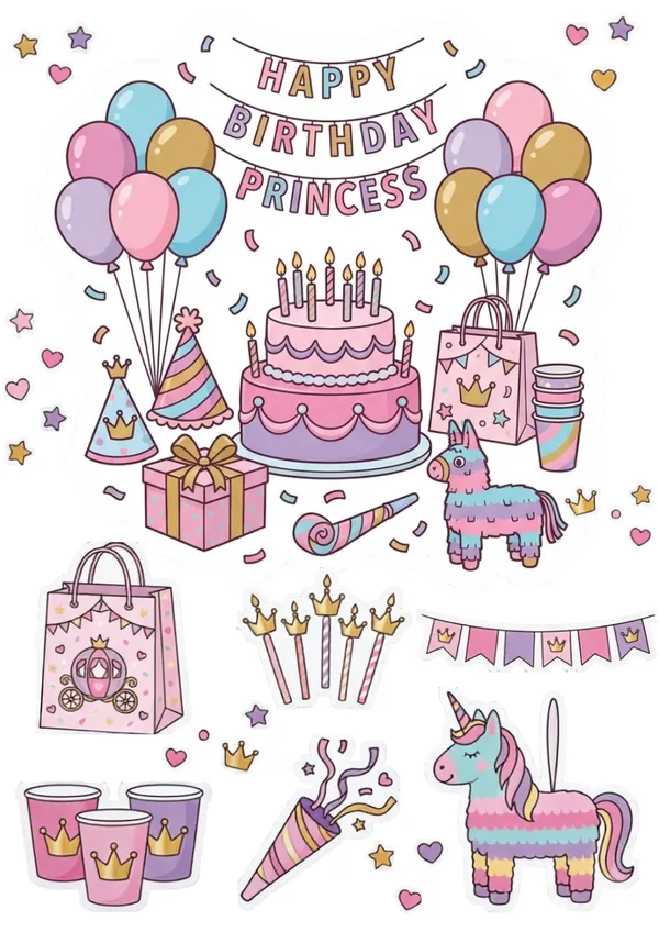 Princess Birthday Theme Sticker Sheet for kids