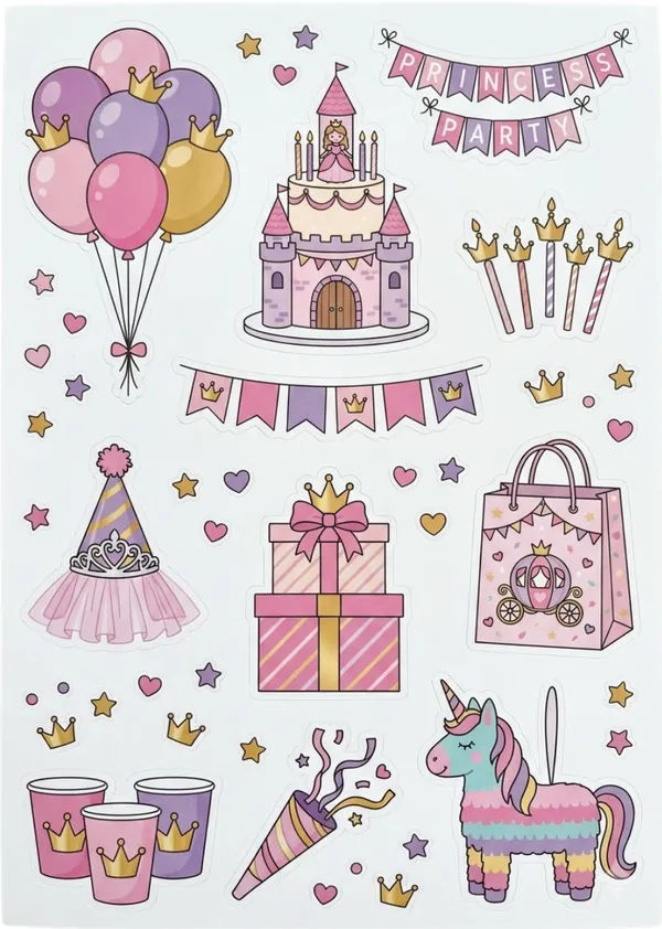 Princess Birthday Theme Sticker Sheet free printable