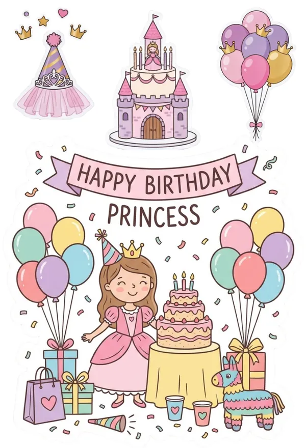Princess Birthday Theme Sticker Sheet