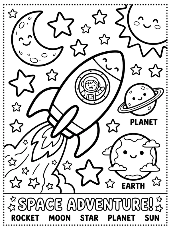Space Adventure coloring sheet