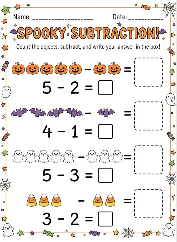 Spooky Subtraction worksheet