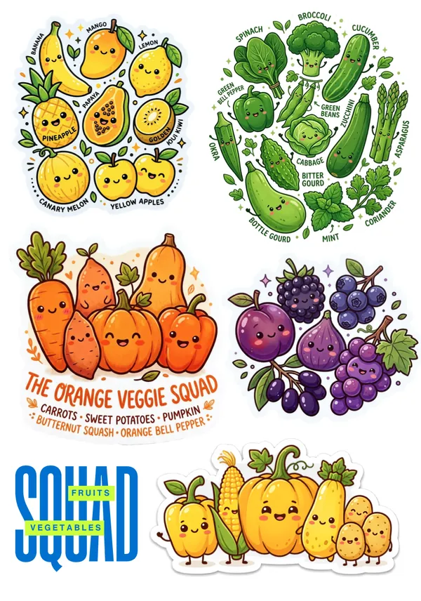 Squad of fruits and vegetables
