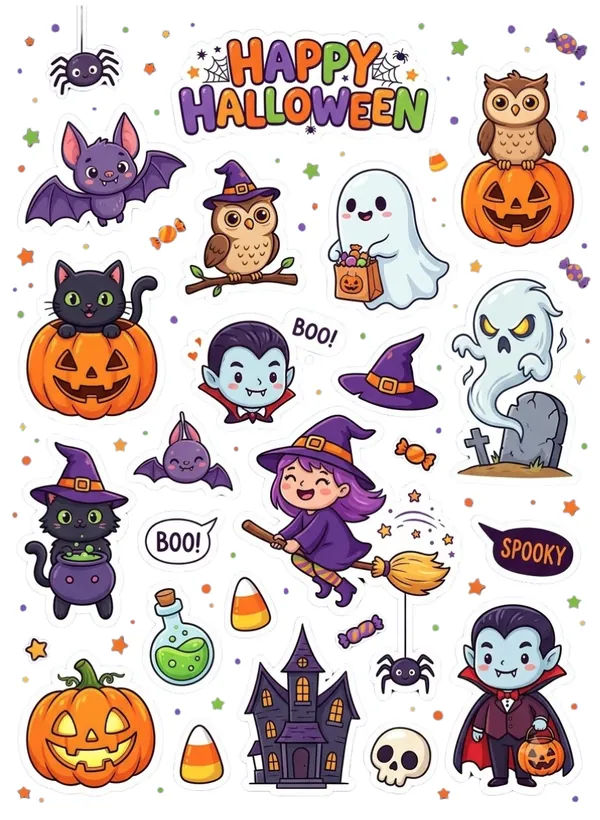 Sticker sheet for kids Happy Halloween ( white background)