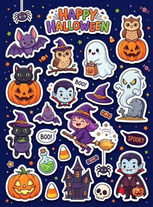 Sticker sheet for kids Happy Halloween