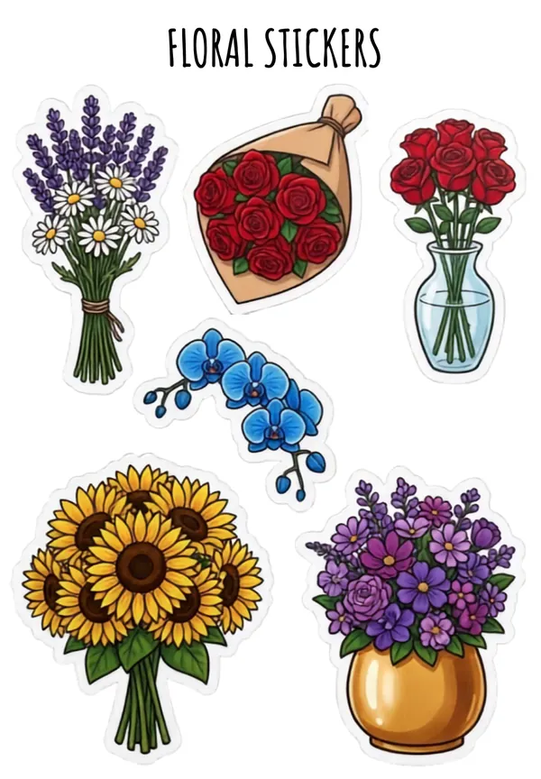 Sunflowers and roses flower bouquet Sticker sheet