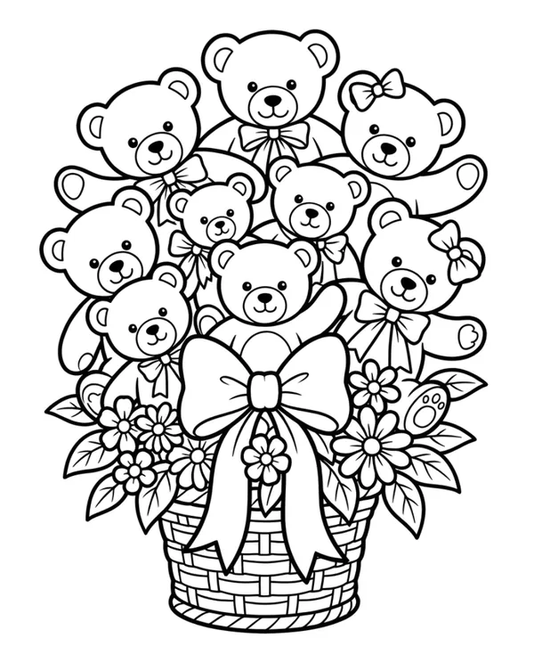 Teddy Bouquet coloring sheet