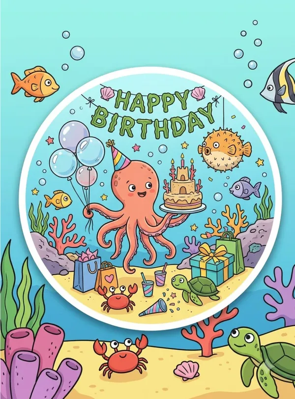 Underwater Birthday Theme Sticker Sheet