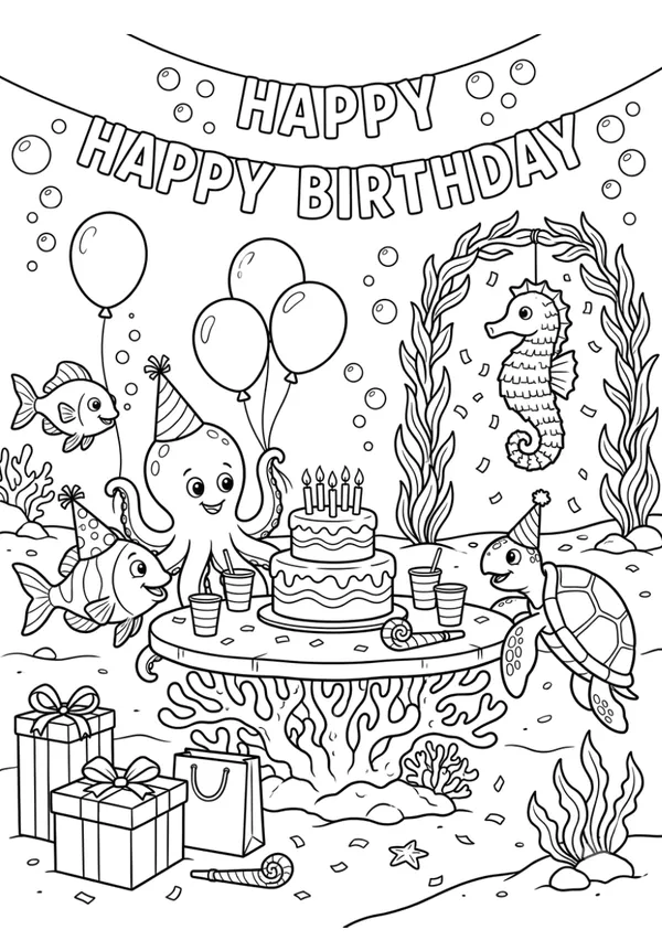 Underwater theme coloring sheet for birthday party
