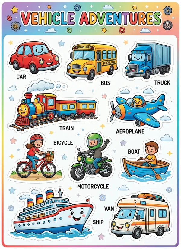vehicle adventures sticker sheet