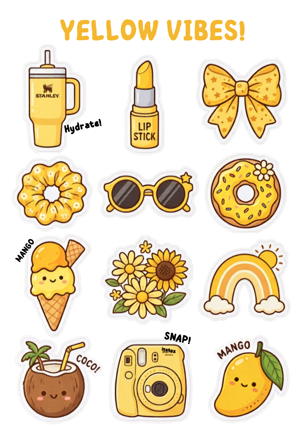 Yellow vibes travel stickers
