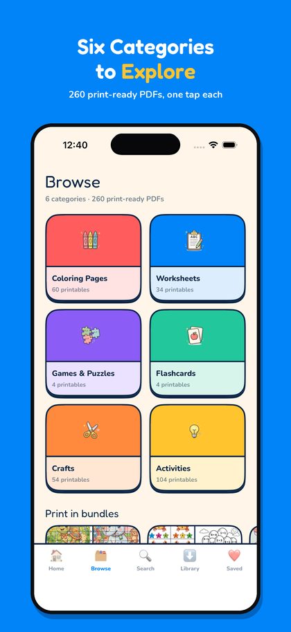 Browsing the six categories