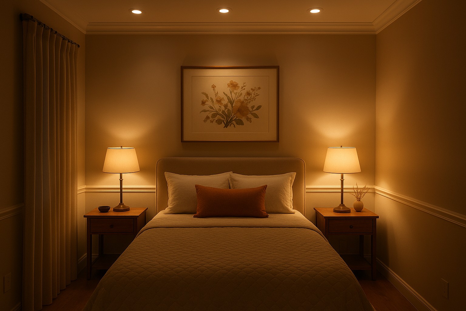 small bedroom with Layered Lighting Systems