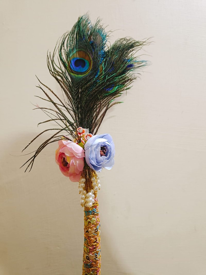 “Handmade Decorative Stick with Peacock Feathers”